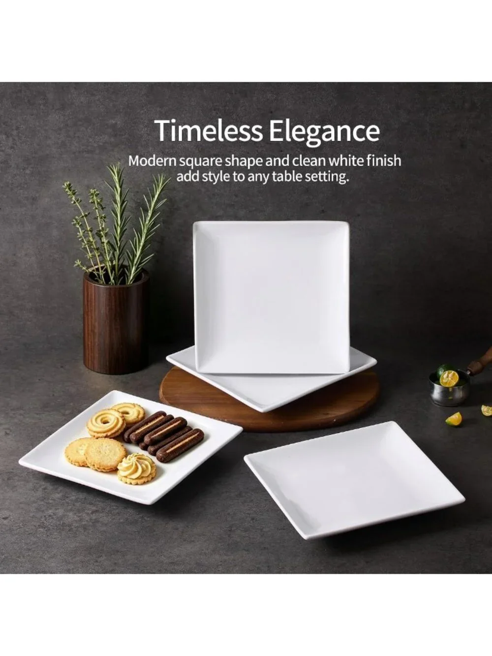 Set of 4 White Square Porcelain Appetizer Plates | 8